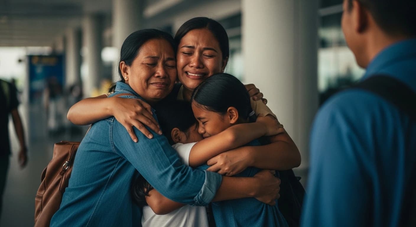 Family reuniting at airport